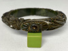 BB374 narrow heavy carved marbled green bakelite bangle